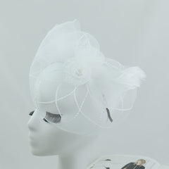 Boho Mesh Bridal Hat with Lace & Flowers for Weddings & Events