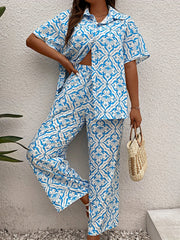 Women's Plus Floral Print Short Sleeve Blouse & Wide Leg Pants Set