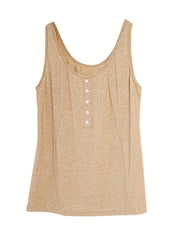 Button Decor Tank Top Sleeveless Round Neck Loose Casual Summer