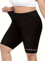 Letter Print High-Rise Biker Shorts