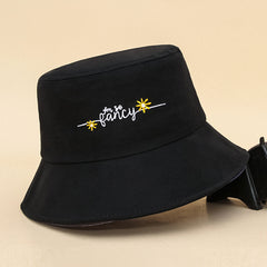Embroidered Daisy Wide Brim Bucket Hat