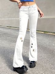 Golden Star Embroidery Flare Leg Jeans Y2K Bell Bottoms