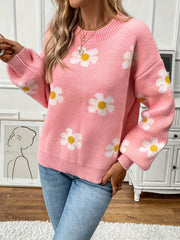 Floral Print Sweater Long Sleeve Pullover Women's Clothing