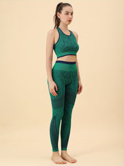 2Pcs Snakeskin Print Yoga Set Crop Tank Top & Mesh Running Pant Activewear