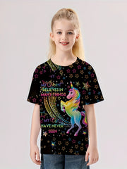 3D Dreamy Unicorn Graphic T shirt Girls Short Sleeve Tees