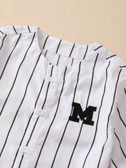 Boys Casual Striped M Embroidered Baseball Shirt Summer Top
