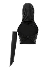 Ruched Crop Hoodie Halter Neck Backless Solid Hoodie