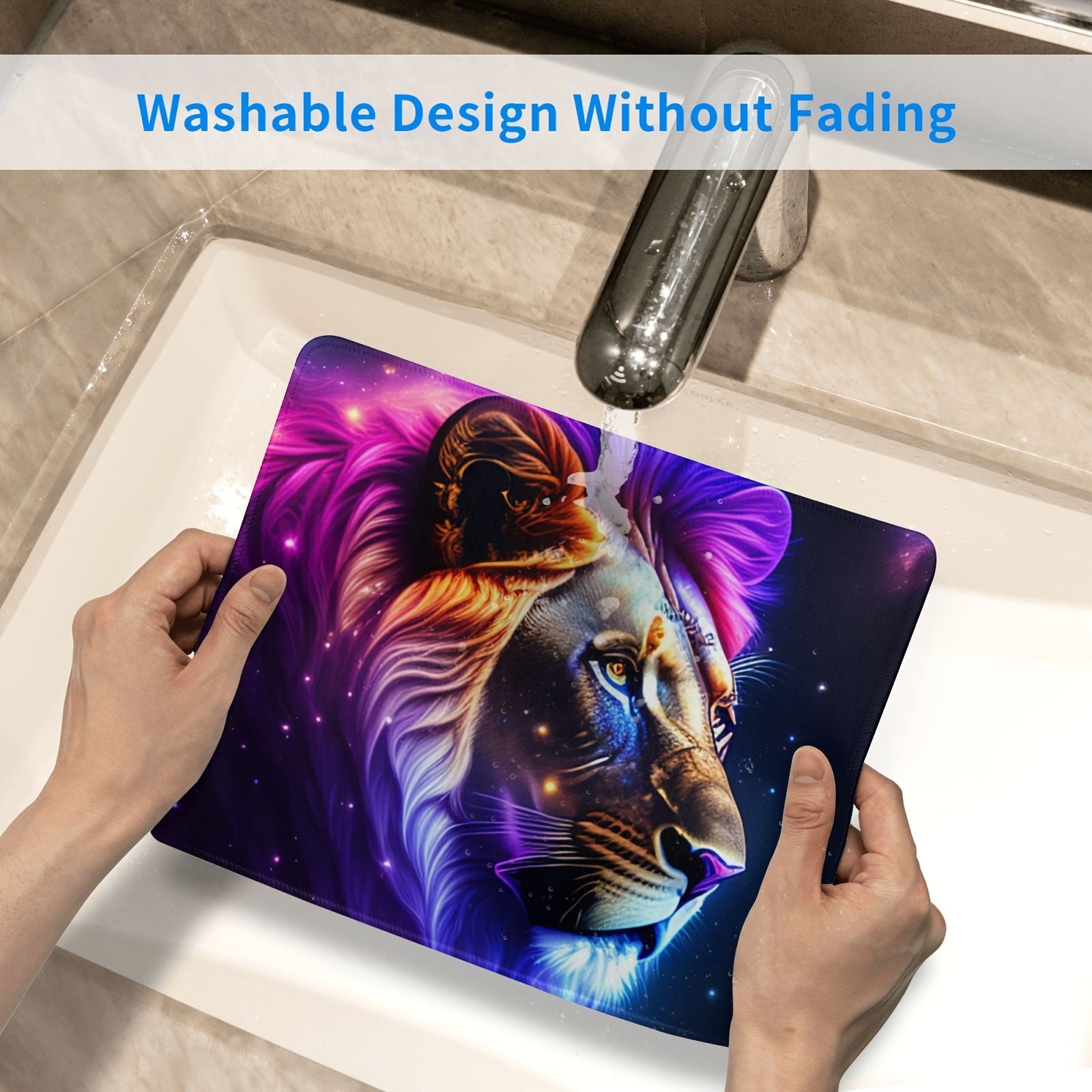 Lion Head Pattern Square Mouse Pad 20x24cm Rubber Border Slide Mouse Pad