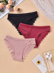 3pcs Lace Ribbed Briefs Women's Panties