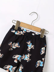 2pcs Boys Bear Print Short Sleeves Shirt & Shorts Set