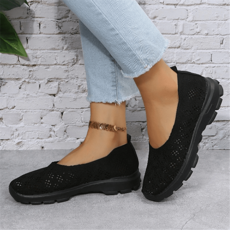 Women's Hollow Out Knit Sneakers Slip On Low Top Sports Shoes