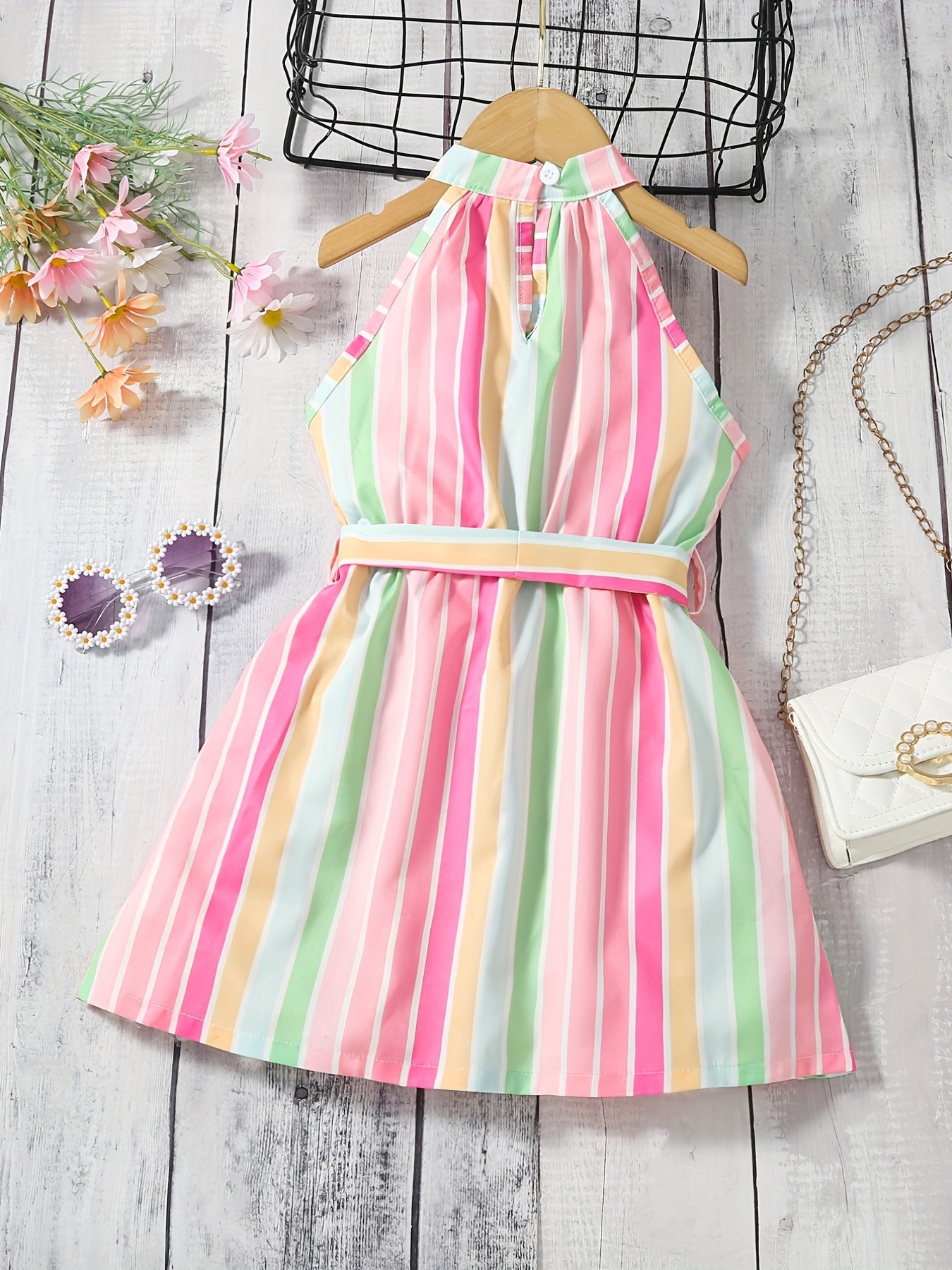 Toddler Girls Block Striped Princess Dress For Party Beach Vacation