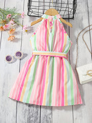 Toddler Girls Block Striped Princess Dress For Party Beach Vacation