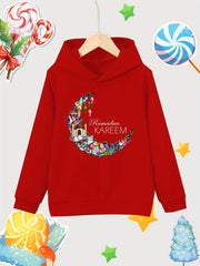 Moon Print Girls Cotton Hooded Sweatshirt for Autumn Winter