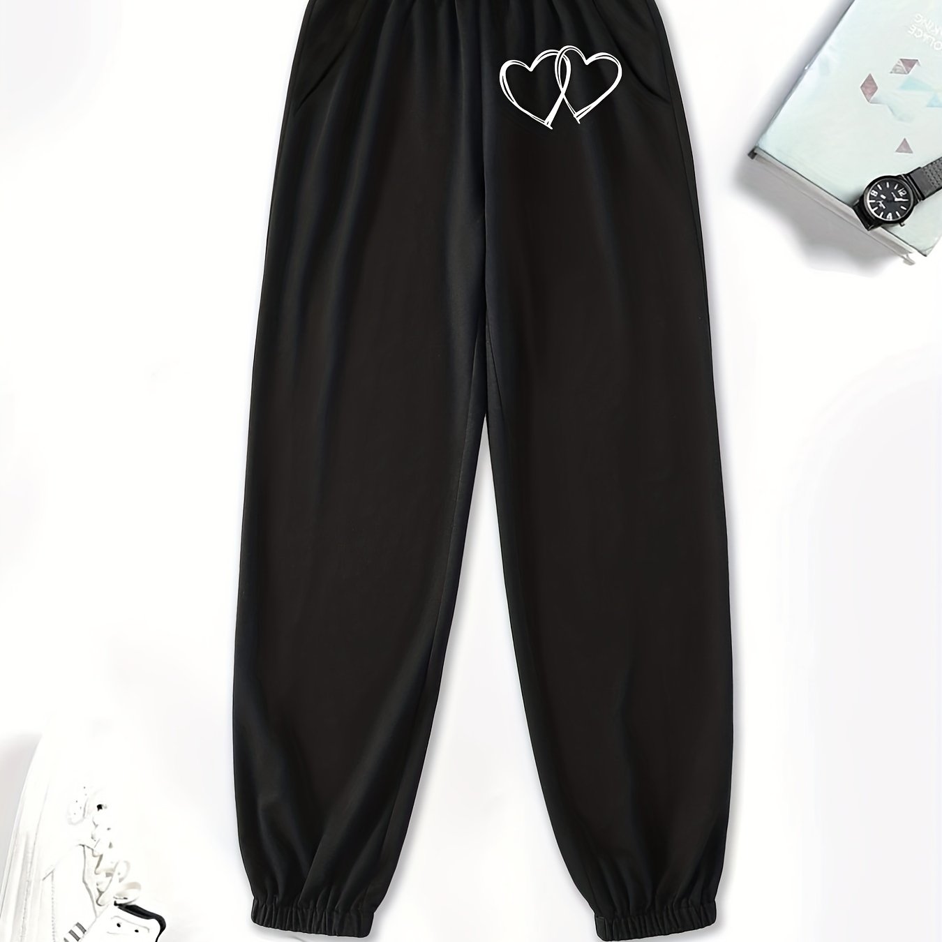 Two Hearts Graphic Sweatpants For Girls Workout Active Joggers Pants