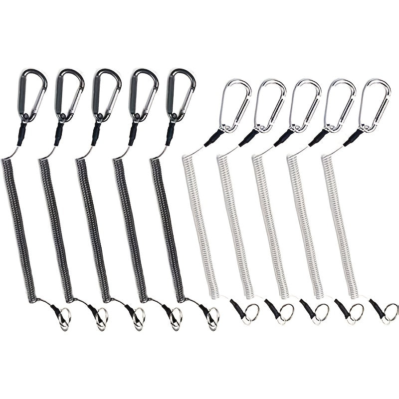 10pcs Coiled Lanyard Spring Coil Cord Keychain Fishing Rod Tool Retractable