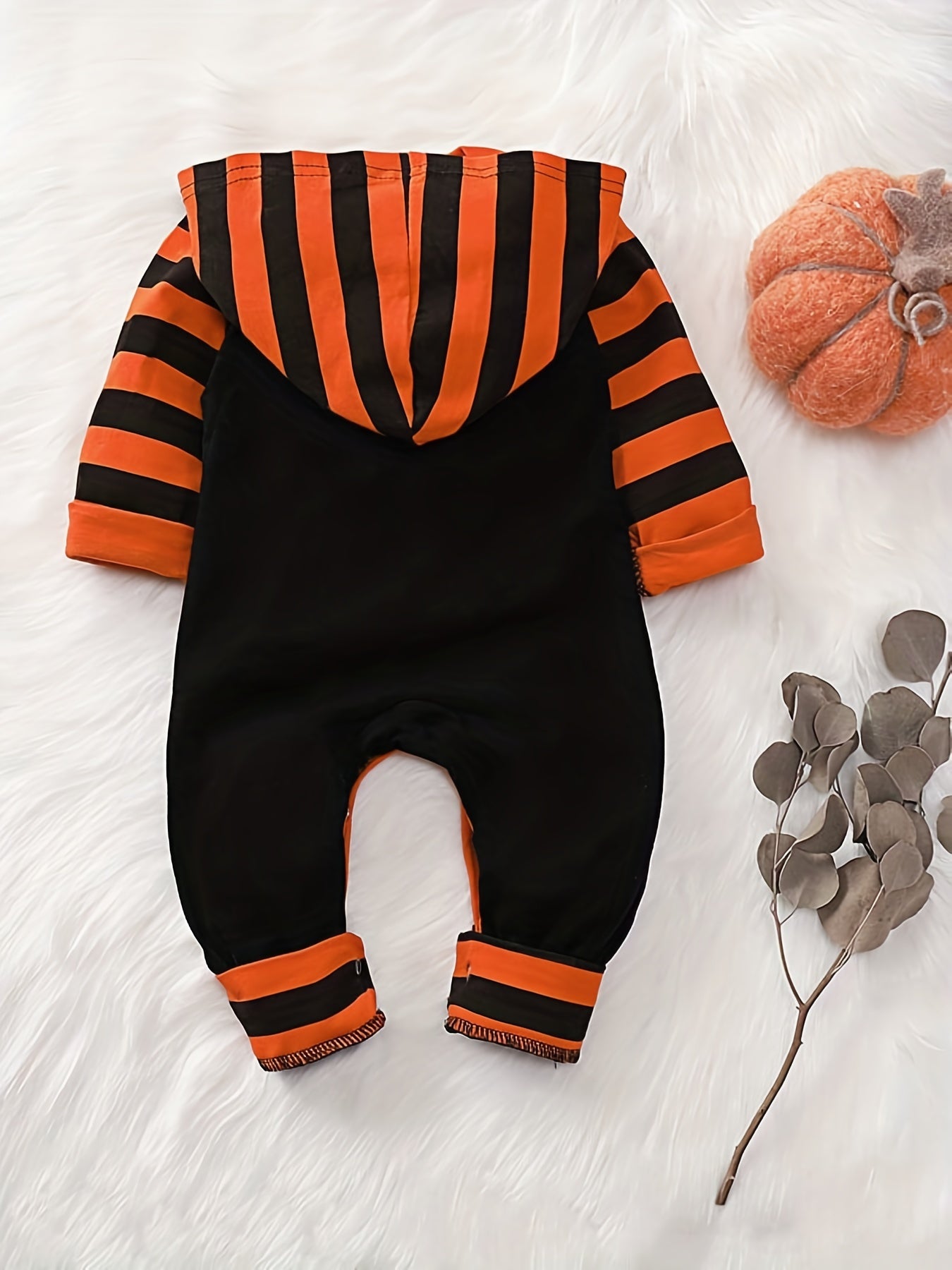 Cute Pumpkin Print Hooded Jumpsuit for Newborns