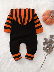 Cute Pumpkin Print Hooded Jumpsuit for Newborns