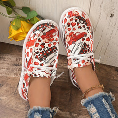 Women's Skateboard Shoes with Truck & Heart Patterns Flat Lace-up Shoes
