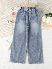 Girls Argyle Block Jean Denim Straight Leg Pants