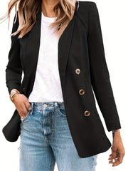 Double Breasted Lapel Blazer Solid Long Sleeve Office Work Outerwear