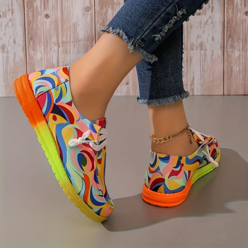 Women's Geometric Graphic Boat Shoes Lace Up Flat Casual Walking Shoes