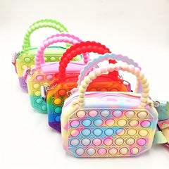 Rainbow Silicone Crossbody Bag Bubble Decompression Toy Handbags For Children