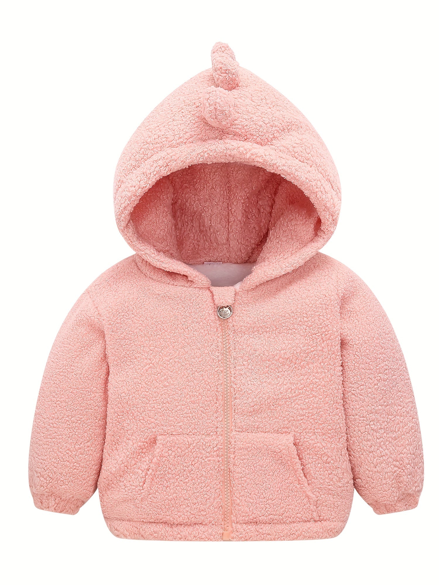 Kids Dino Zipper Jacket Thick Fleece Hooded Coat