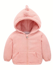 Kids Dino Zipper Jacket Thick Fleece Hooded Coat
