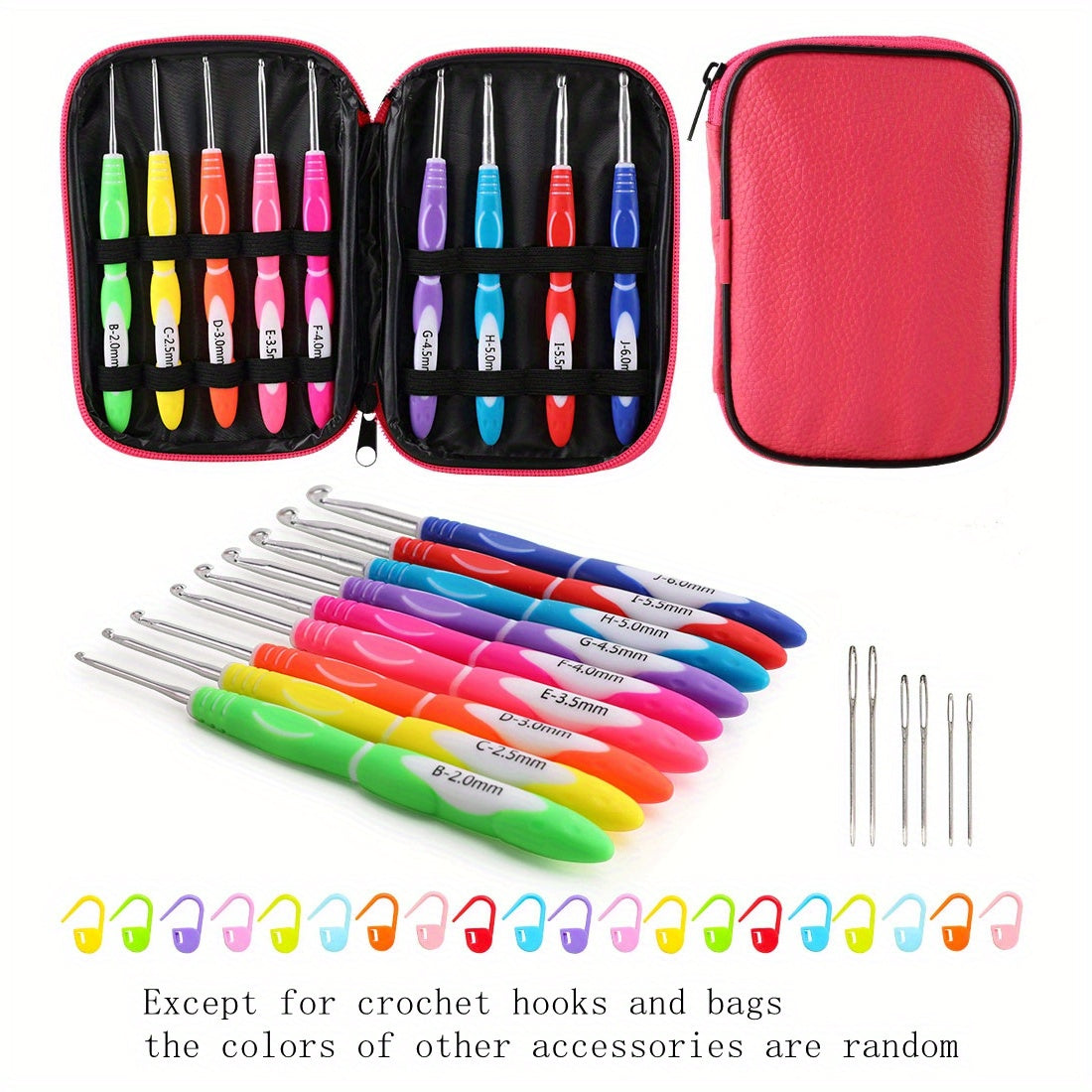 2mm 6mm Portable Crochet Set with Powder Bag Soft Handle Ergonomic Handle
