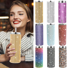 20oz Glitter Studded SS Straw Water Cup Insulated Tumbler for Travel Holiday