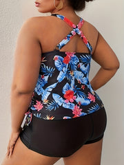 Boho Bikini Set Tropical Print Criss Cross Top & Shorts Swimsuit