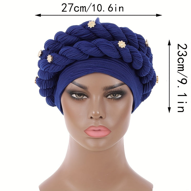 Twisted Braided Turban Cap Sapphire Pre tied Crinkle Head Wrap Elastic