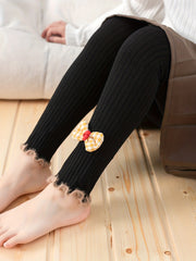 Girls Ruffle Trim Leggings With Bow Comfortable Casual Pants for Kids