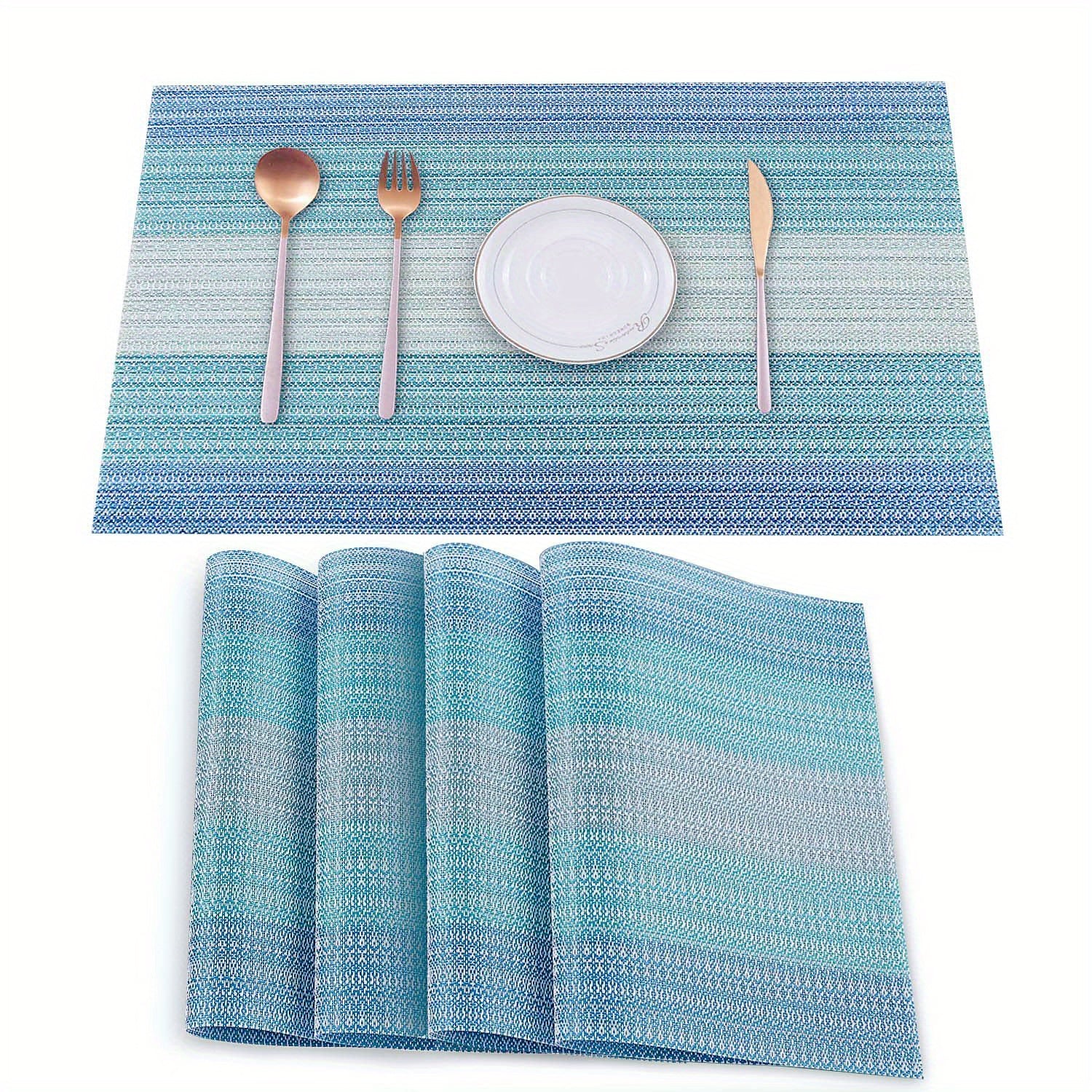 6pcs PVC Woven Striped Placemat Waterproof Anti-skid Heat Insulation Pad