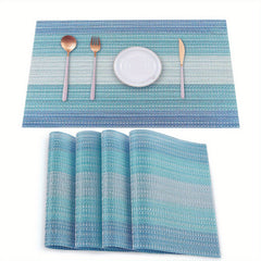 6pcs PVC Woven Striped Placemat Waterproof Anti-skid Heat Insulation Pad