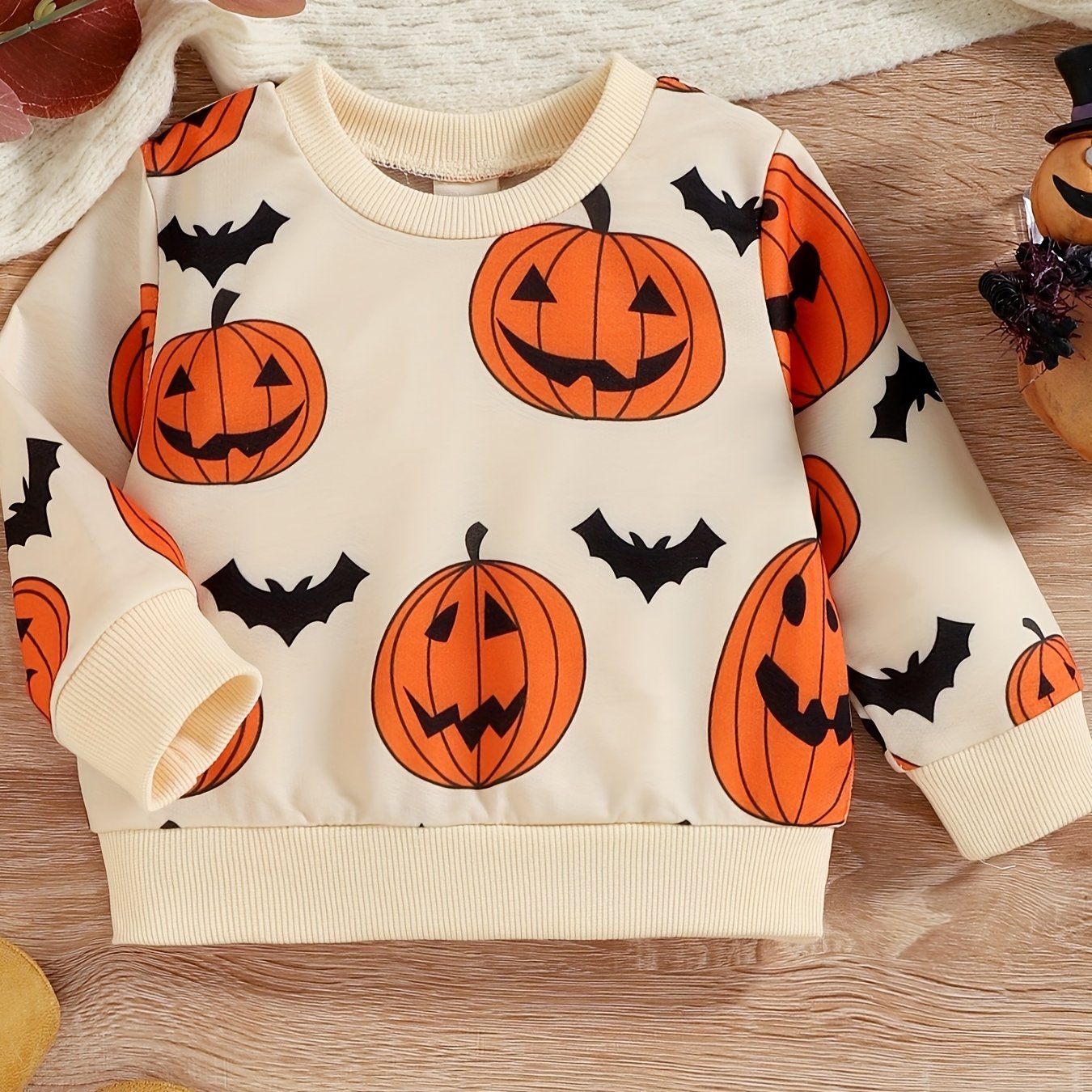 Pumpkin Bat Sweatshirt Toddler Baby Casual Pullover Top Halloween Outfit