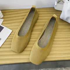 Women's Knit Slip On Flat Shoes Solid Lightweight Square Toe Shoes