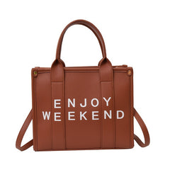 Stylish Letter Print Tote Bag Vegan Leather Satchel Purse for Office & Shopping