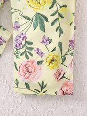 Girls Tropical Floral Off Shoulder Bodysuit With Belt