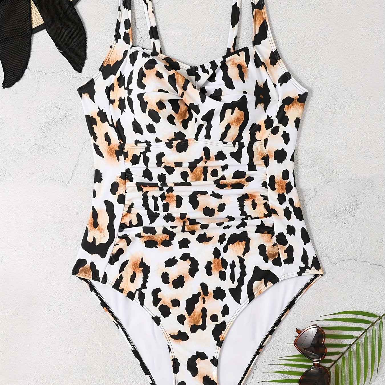 Leopard Twist Front Lace Up Cut Out One Piece Swimsuit