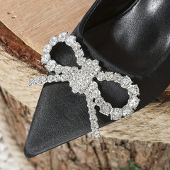 Rhinestone Bowknot Kitten Heels Slingback Dress Pumps