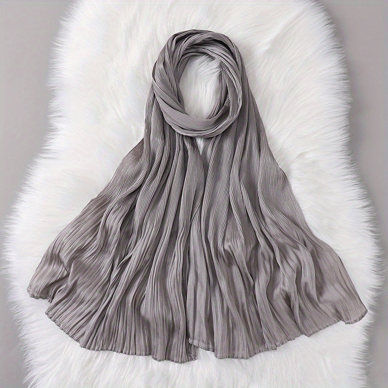 Bright Satin Hijab Pleated Head Scarf Silk Shawl Turban