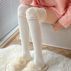 5 Pairs Solid Calf Socks Women's Knee High Stockings