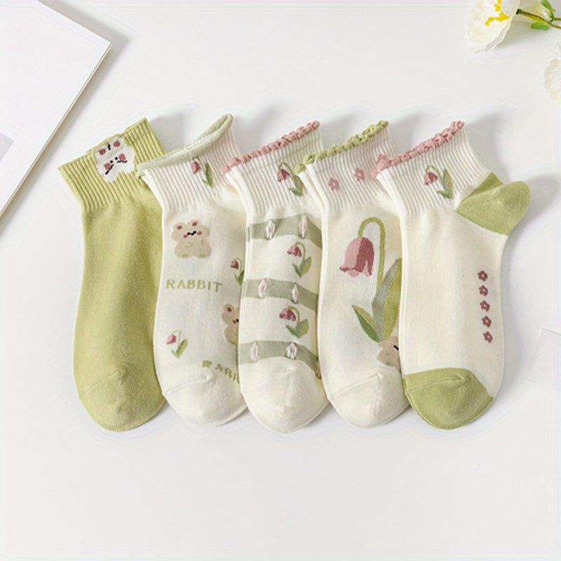 5 Pairs Girls Floral Ankle Socks for Kids Toddlers
