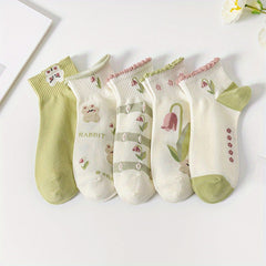 5 Pairs Girls Floral Ankle Socks for Kids Toddlers
