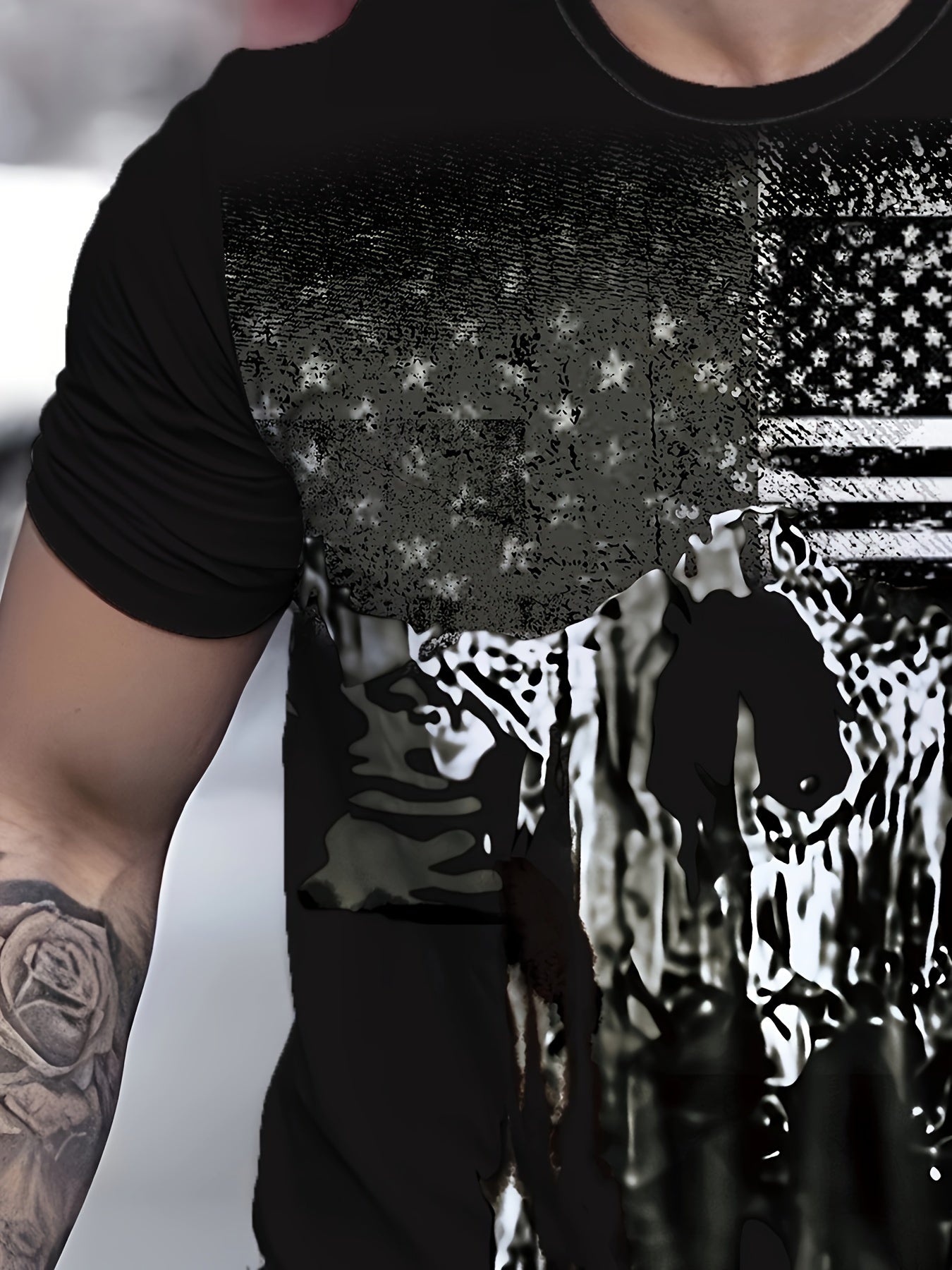 Flag Pattern Print Men's Short Sleeve T-shirt Graphic Tee
