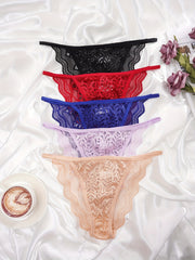 5pcs Lace Briefs Scallop Trim Panties Women's Lingerie