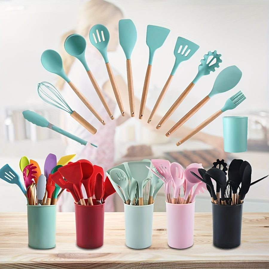 12pcs Silicone Kitchen Utensil Set Non Stick Includes Slotted Spatula Spoon