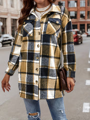Plaid Flap Pocket Jacket Casual Long Sleeve Jacket Women's Clothing